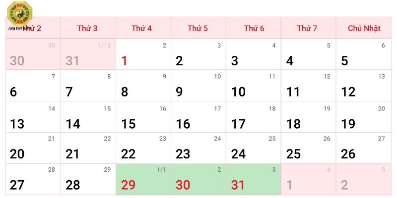Thông tin chi tiết về tháng Giêng năm 2025